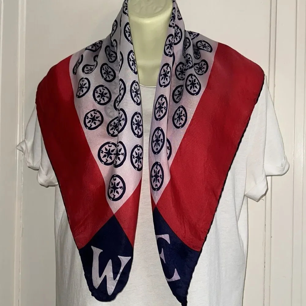 Vtg Glentex red, white & blue North South East & West Directions scarf‎